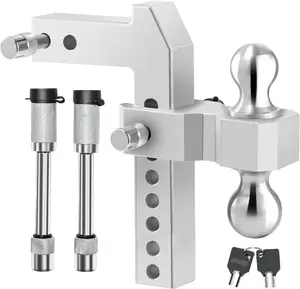 Adjustable Trailer Hitch, Fit for 2 Inch Receiver, 8-Inch Drop/Rise, Aluminum Drop Hitch, 20000 LBS GTW - Tow Hitch for Trailer, Stainless Steel Tow Balls (2" & 2-5/16") with Double Locks Adjustable Tri Ball Hitch Mount Multi-Purpose Trailer Hitch Mount