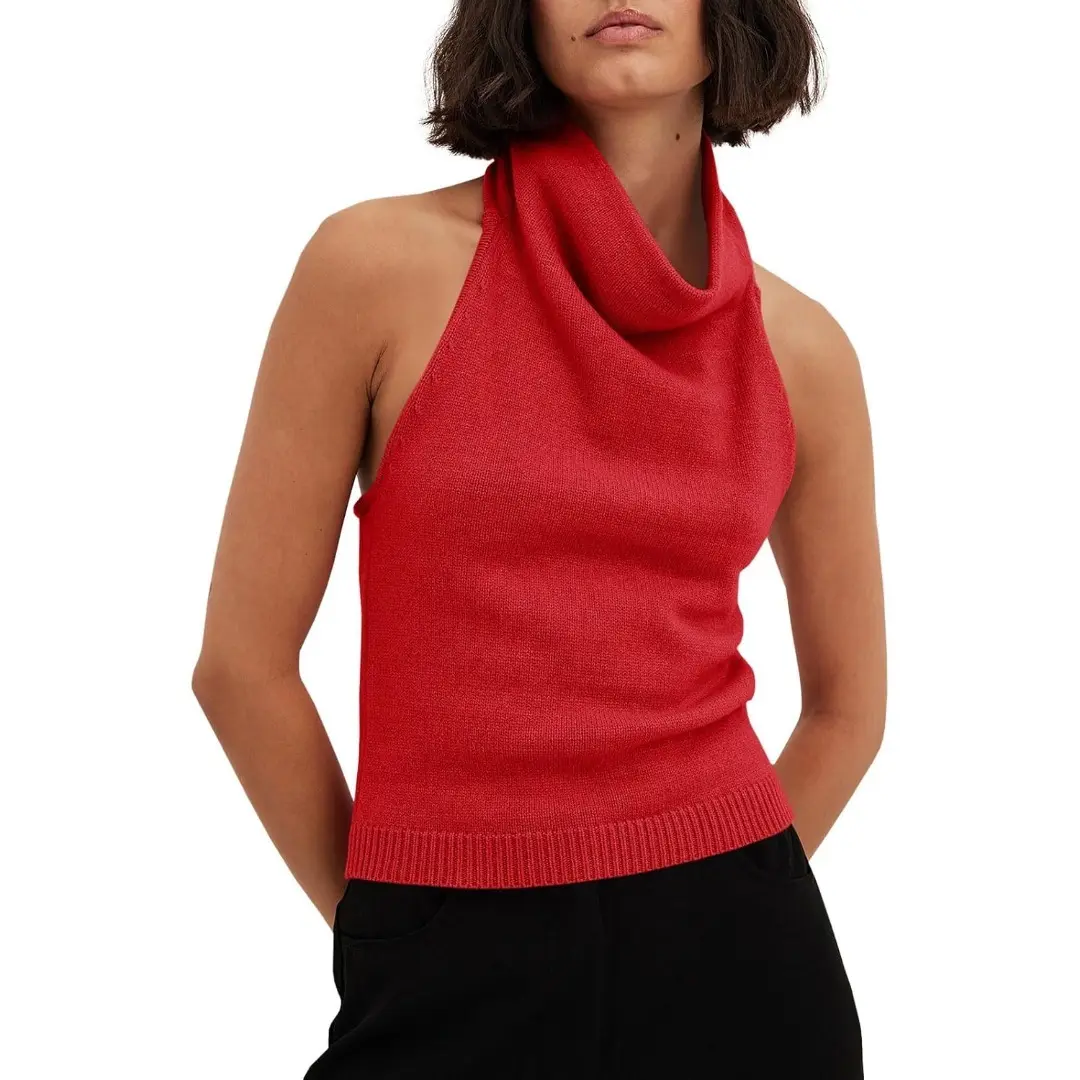 Saodimallsu Womens Turtleneck Sweater Vests Sleeveless Knit Halter Tank Tops Sexy Loose Cami Shirts Womenswear Casual Basic Minimalist,back to school,back to school shopping