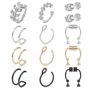 Fake Nose Ring Fake Septum Fake Nose Ring Hoop Fake Nose Rings for Women Faux Nose Piercing Spring Clip on No Pierced Non Piercing Faux Body Piercing Jewelry for Women Men
