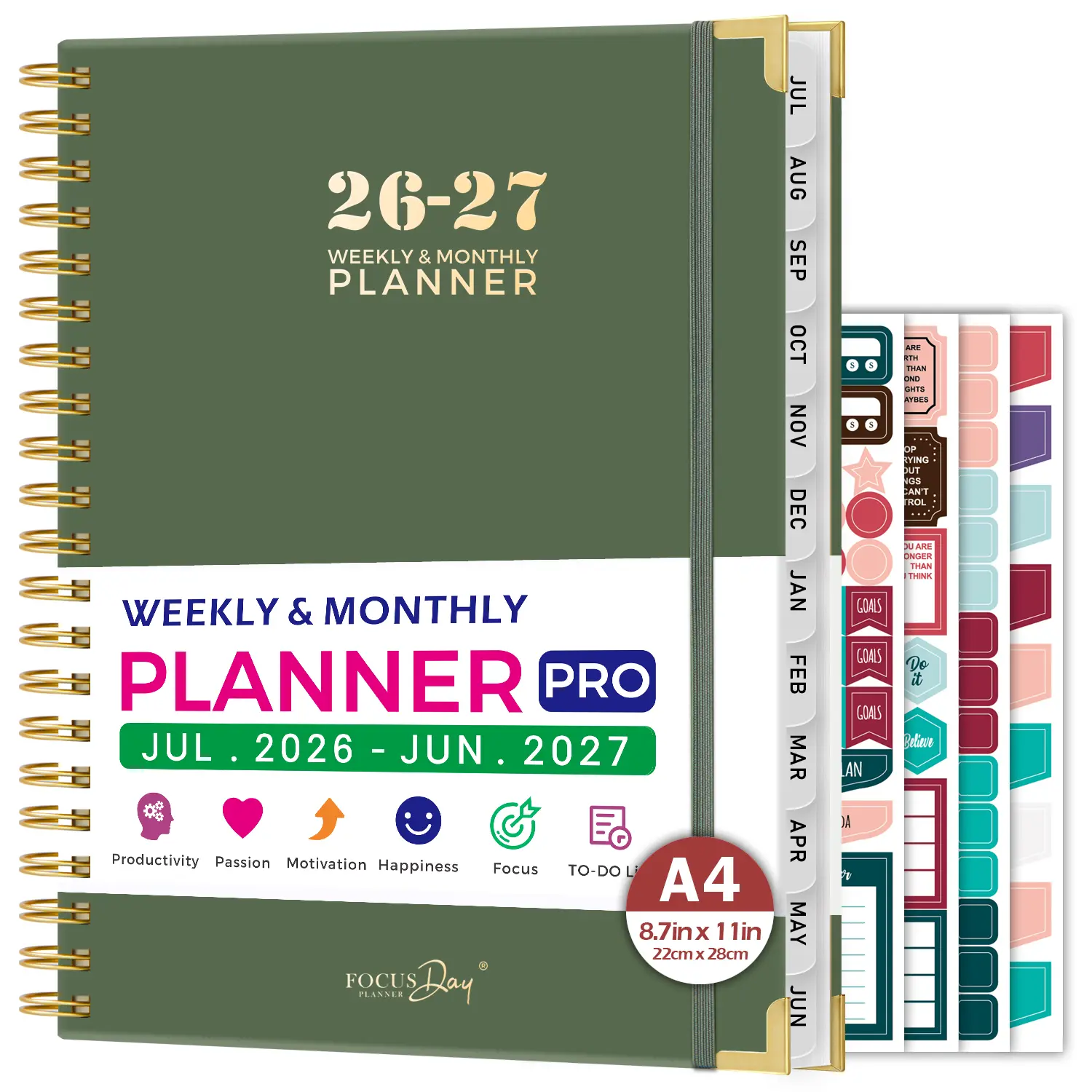 2026-2027 Weekly & Monthly Academic Planner, July 2026 - June 2027, 8.5" x 11", A4 Large Spiral Agenda Daily Planner with Ruler, Monthly Tabs, 4 Planning Stickers, for School & Office Schedule