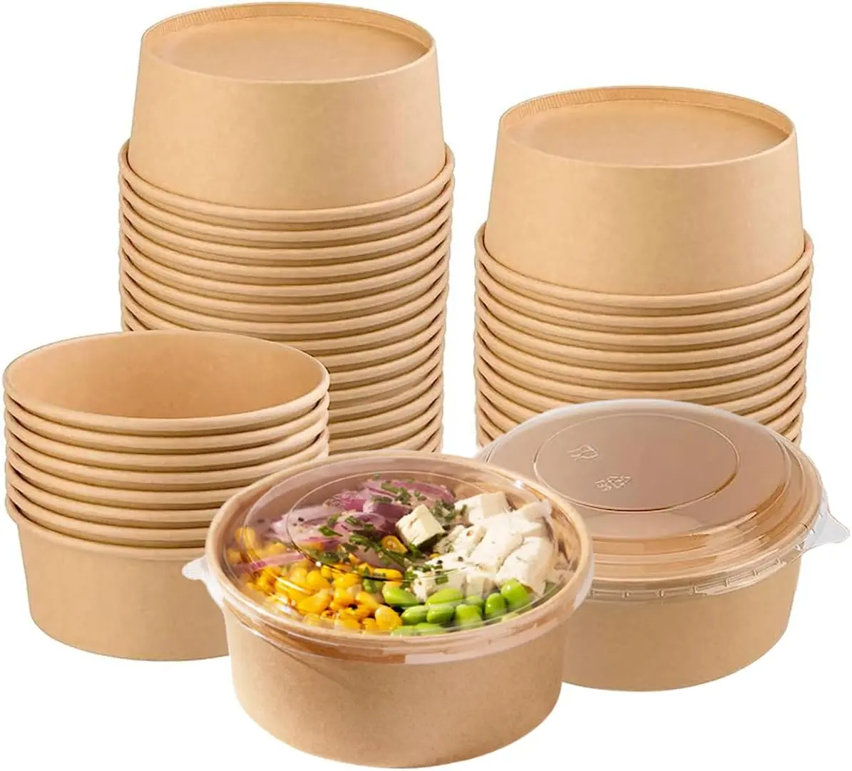 Disposable Bowls with Lid | Meal Prep Paper Bowls | To Go Salad Ramen Food Containers with Lids
