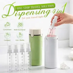 4-in-1 Travel Dispenser Bottle for Toiletries, Portable Leak-Proof Shampoo & Lotion Container, Compact Cosmetic Storage with Easy-Press Smooth Flow Organiser Tin Canister