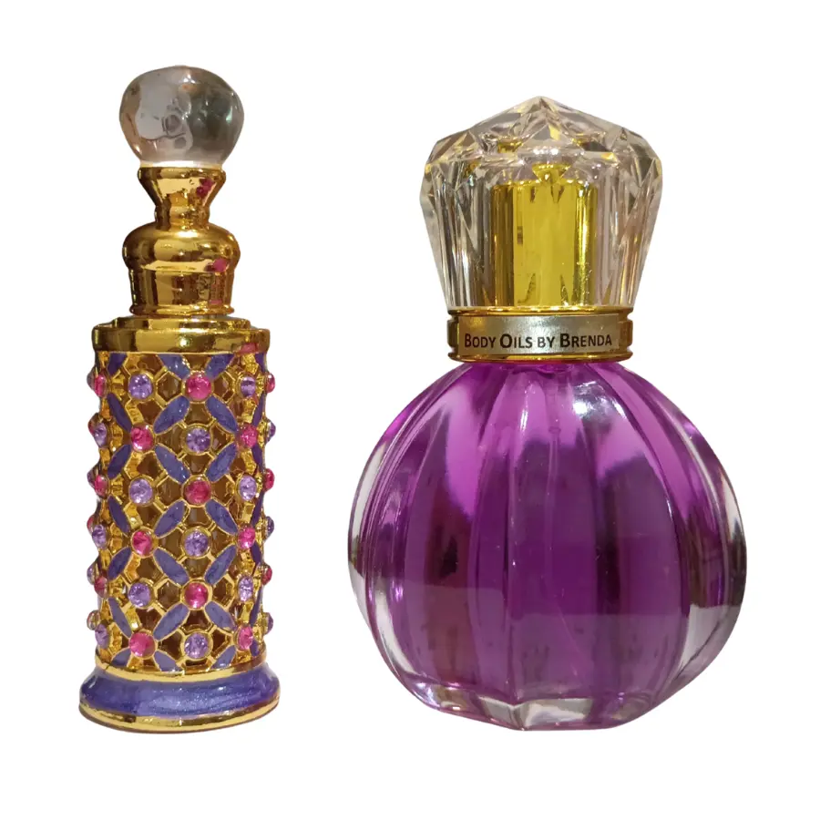 Luxury Bottles Gift Set, Shimmering Pink & Purple Glass Wand Perfume Bottle, Decorative Flacon,  1/3 oz Executive Vial , Empty Perfume Bottle