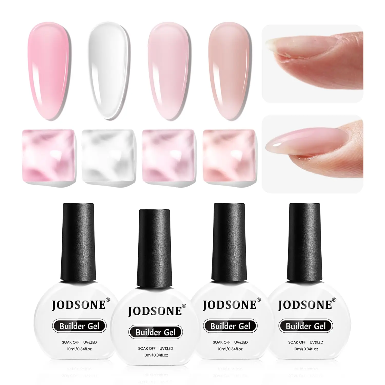 JODSONE 4-Pcs 10ml Builder Gel Nail Polish Bottles - Classic Nude, Pink, White, Brown Shades, Smooth Brush-On Formula for Manicure, Nail Strengthening, Extensions, Durable UV/LED Cure Beauty Products for Home & Salon Use, Gel Nails At Home