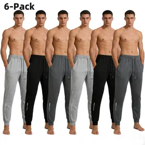 3-pack and 6-pack men's casual sports sweatpants, high elasticity and comfortable, black, gray, light gray, spring and autumn styles, versatile, loose-fitting, cuffed sweatpants, multi-colored casual pants, suitable for home fitness and running