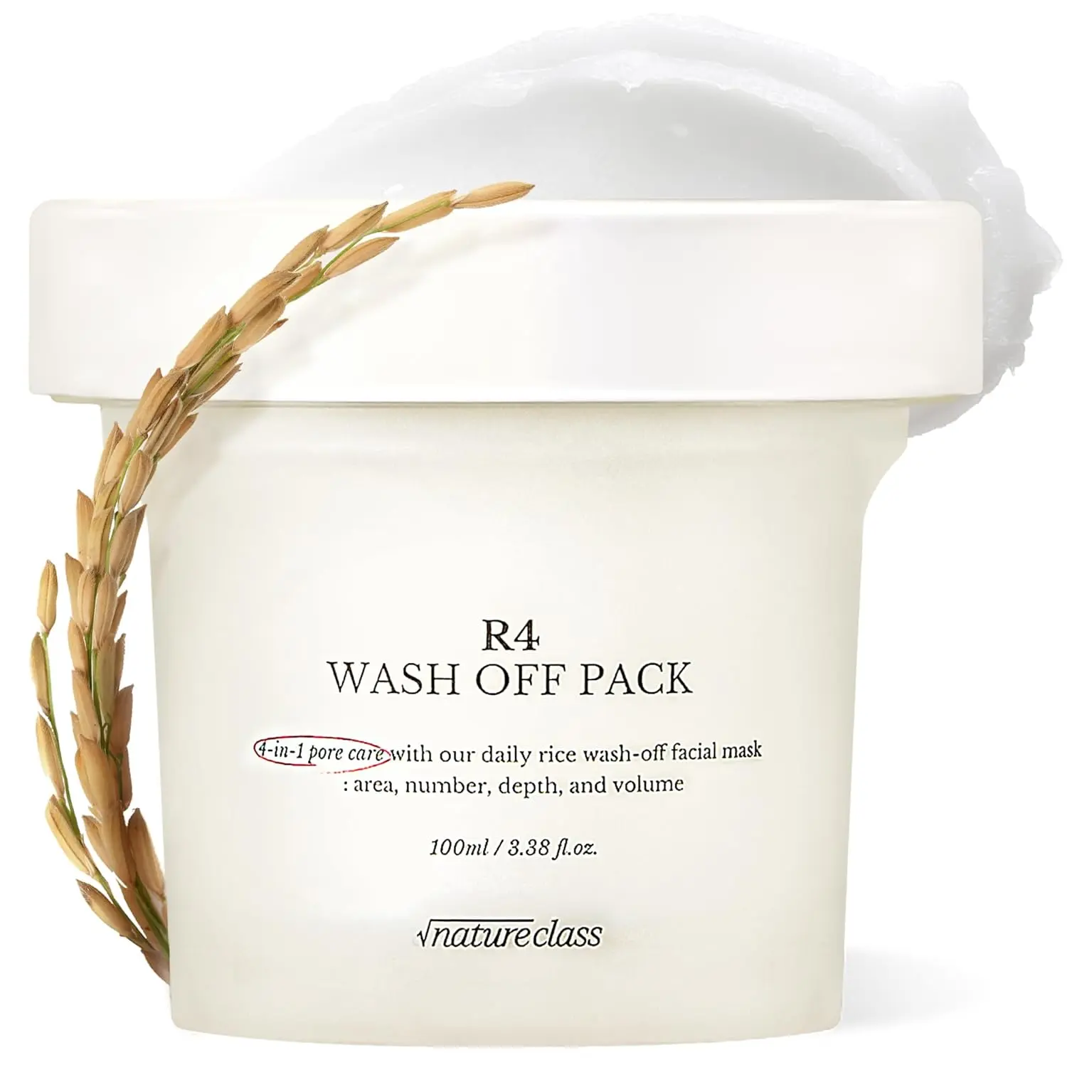 NatureClass Rice Wash Off Facial Mask 4-in-1 Korean Skin Care Pore Refining Gentle Exfoliating Hydrating Smooth Texture Rice Ferment Enzyme Soft Cream 3.38 fl oz Radiant Soothing