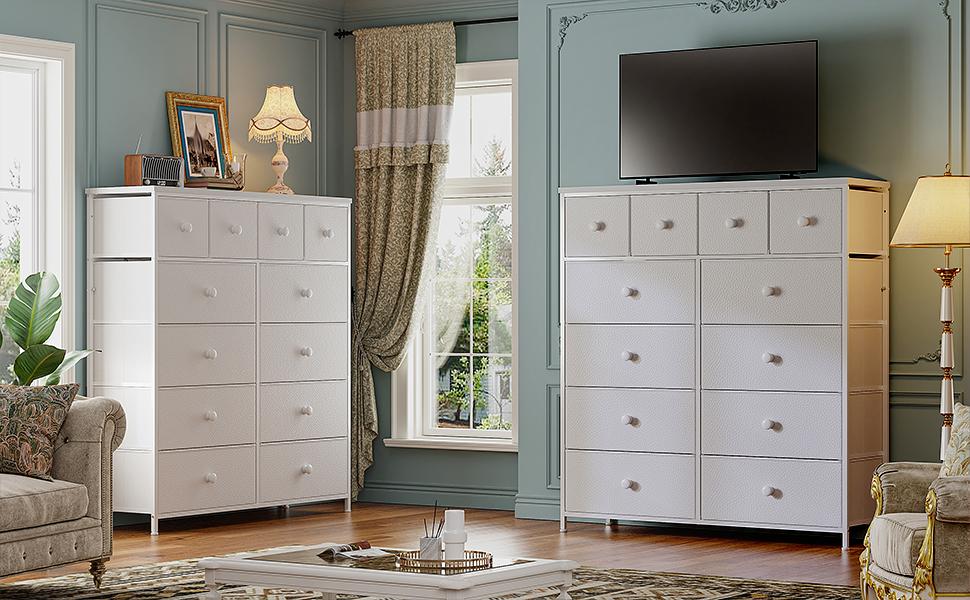 [New Size]RaybeeFurniture 12 Drawer Fabric Dresser for Bedroom, Tall Dresser with Wooden Top& Metal Frame, Chest of Drawer Organizer, Storage Cabinet for Closet, Entryway