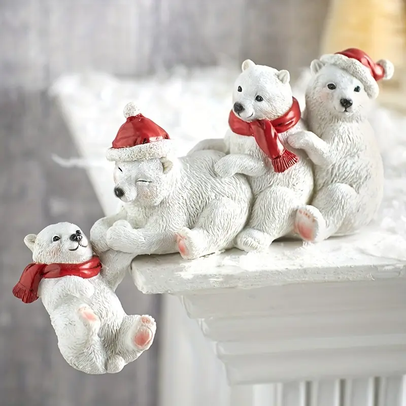 1pc White Bear Resin Ornament - Home & Festive Tabletop Decoration for Christmas, Thanksgiving