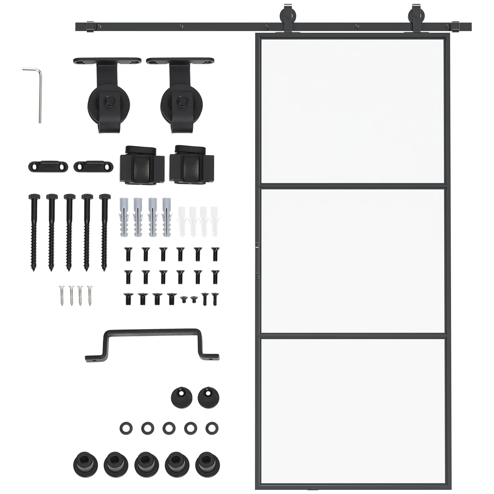 HOMCOM 36" x 84" Sliding Door with Hardware Kit, Handle, & Track, Industrial Frosted Tempered Glass Door with Carbon Steel, Easy Installation
