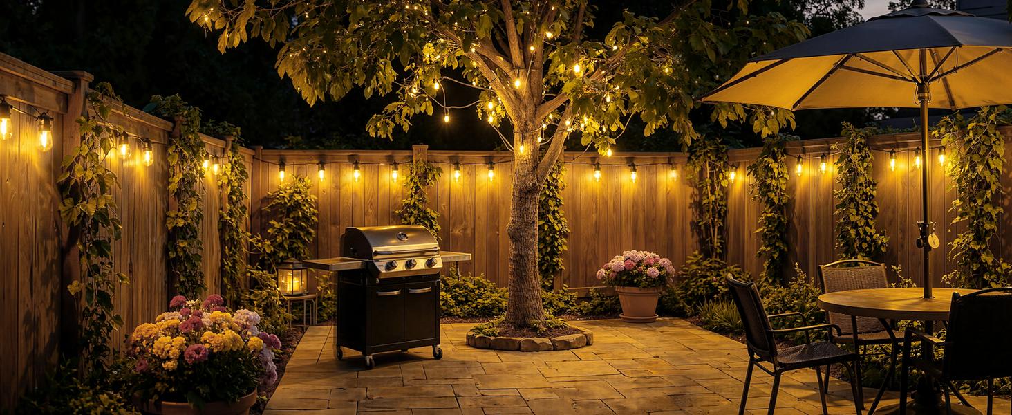 Minetom 100FT Solar String Lights Outdoor Waterproof, 31+2LED S14 Shatterproof Bulb, Patio Lights with Remote Type-C Port Timable, 3 Light Modes Dimmable Solar String Lights for Outside, Yard, Camping