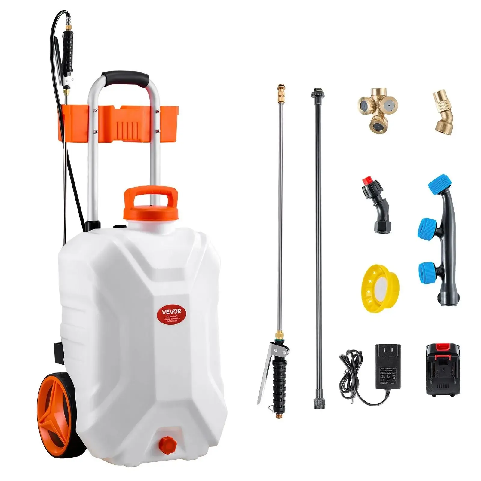【SummerFinds】VEVOR Battery-Powered Sprayer with Wheeled Cart, 10 Gallons Electric Weed Sprayer, Adjustable 0-80 PSI, Yard Lawn Sprayers with Wheels, 5 Nozzles & 98ft Hose, 3-6H Spray Time, for Weeding, Cleaning