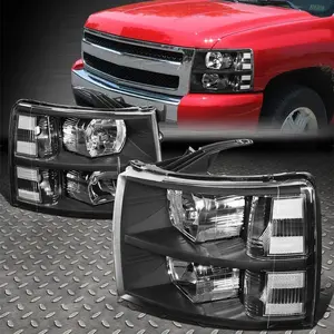Headlight Assembly Pair Black/Clear for 2007-2014 Chevy Silverado 1500 2500HD 3500