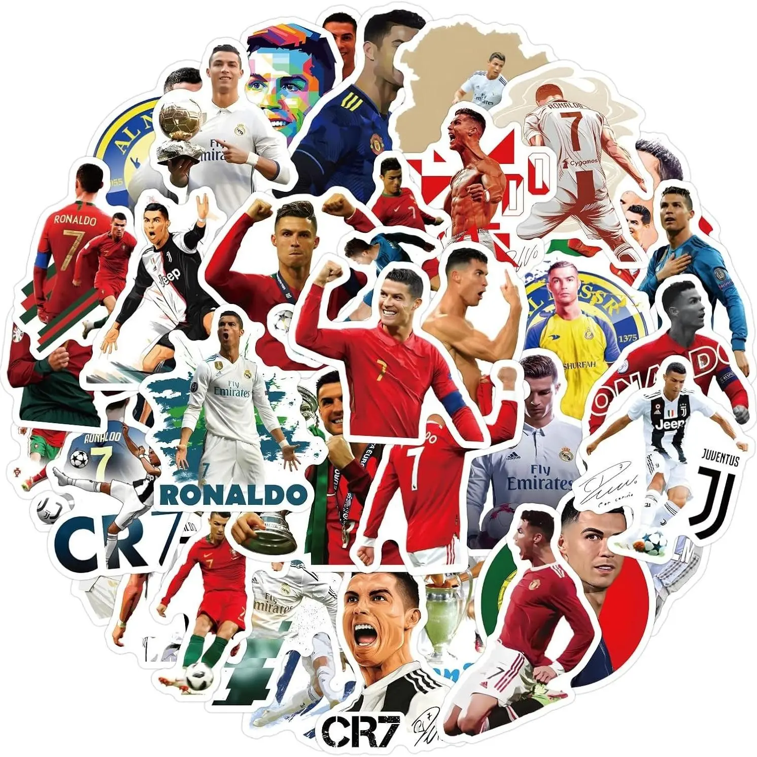 50pcs Cristiano Ronaldo Football Stickers, Vinyl Sports Stickers, Water Bottle Sticker Pack, Soccer Party Gift, Decorative Stickers, Soccer Decorations, Sticker Set