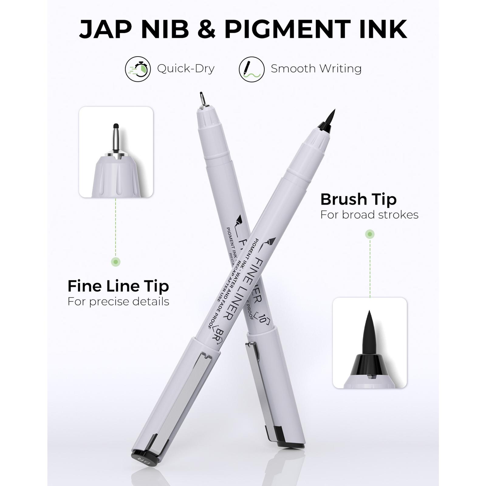 [JusArt] Fineliner Pens, 12/8/6 Pcs, 0.25mm Ultra Fine Point Pens, No Bleed, Waterproof Black Pigment Ink Pens for Artists Beginners, Illustration, Writing, Journaling, Crafters, Technical Drawing pens