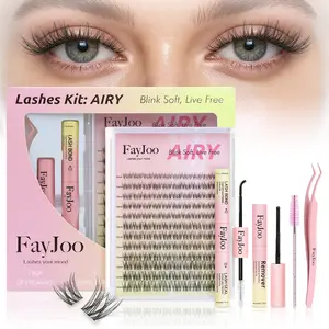 FayJoo Natural Eyelash Breezy AIRY, Wispy Soft Lash Clusters with 0.05mm Invisible Band, C Curl, DIY Salon Eyelash Extensions, for Daily Makeup Cosmetic