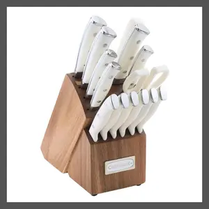 Cuisinart High Carbon Knife Cutlery Block Set White Classic 15pc Triple Rivet