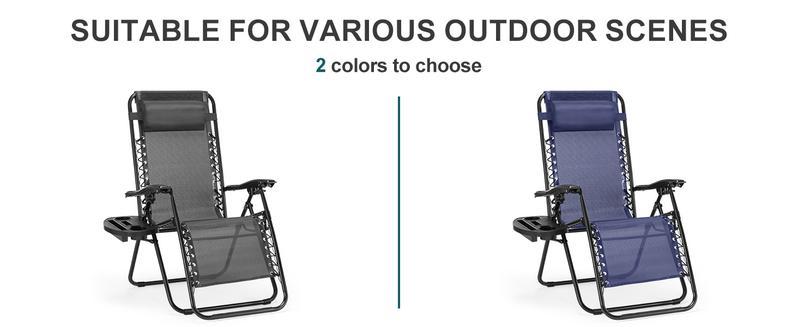 Set of 2 Zero Gravity Lounge Chairs - 300LB Capacity, Adjustable Headrest & 160° Recline, with Cup Holder Trays for Pool/Patio/Camping (Foldable & Portable)
