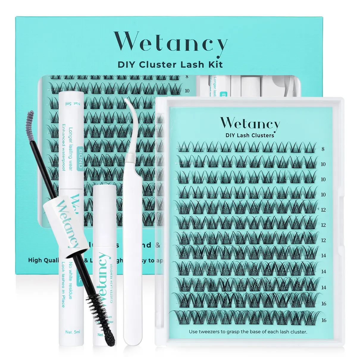 Wetancy Whisper Lash Extension Kit - Manga Cluster Lashes with Waterproof Long-Lasting Bond, Soft Fluffy Lashes for Beginners