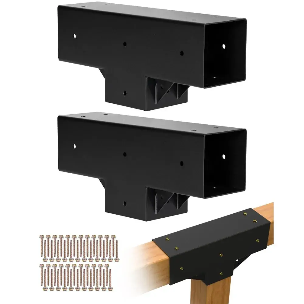 4x4 Inch Pergola Bracket Kit (Inner 3.5x3.5"), 3-Way Woodworks DIY Post Brackets, 2 pcs