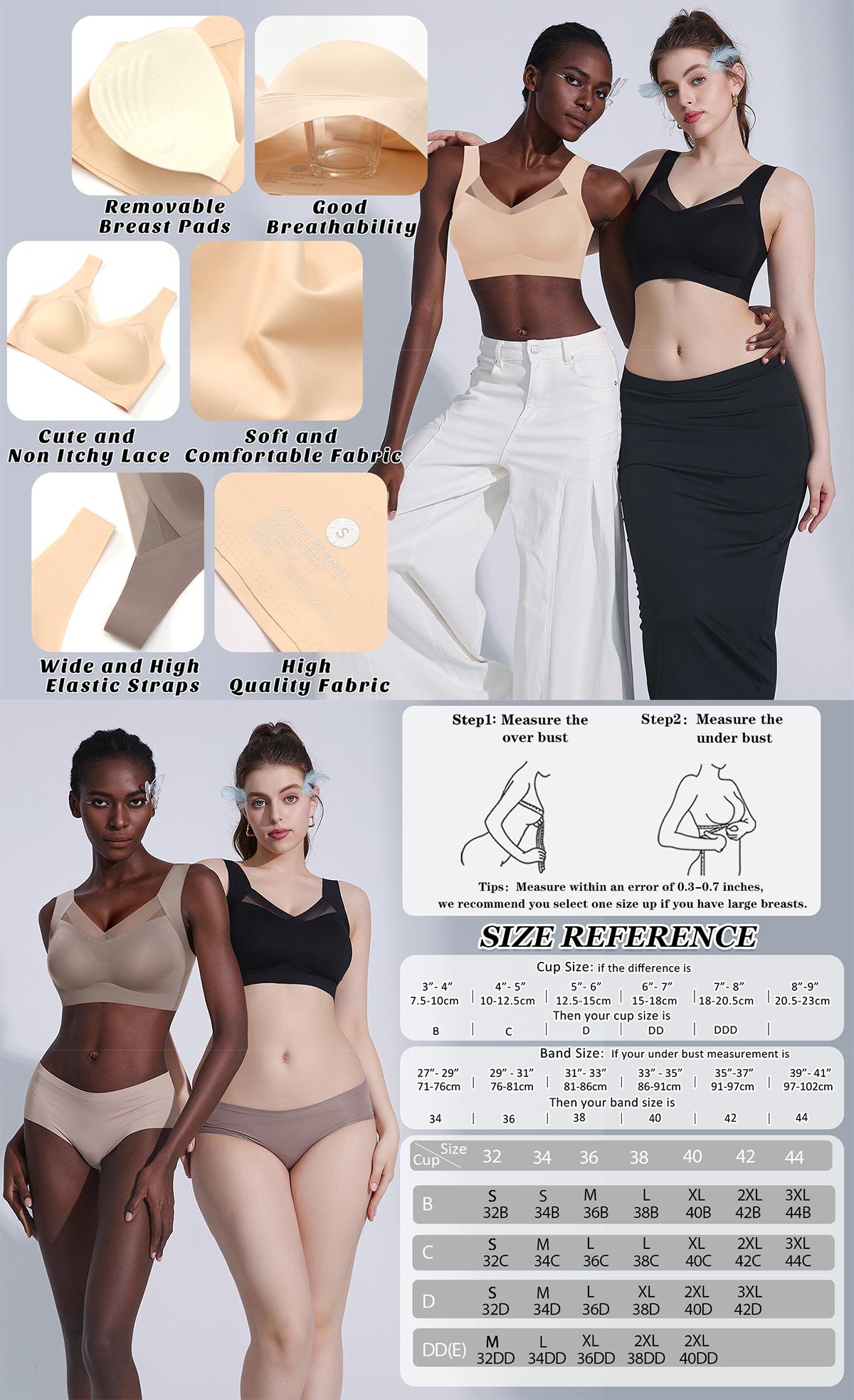 Werena Womens Bra V-Neck Mesh Comfortable Bralette Back Smoothing No Underwire Seamless Push Up Everyday Bras with Wide Straps & Unremovable Pads