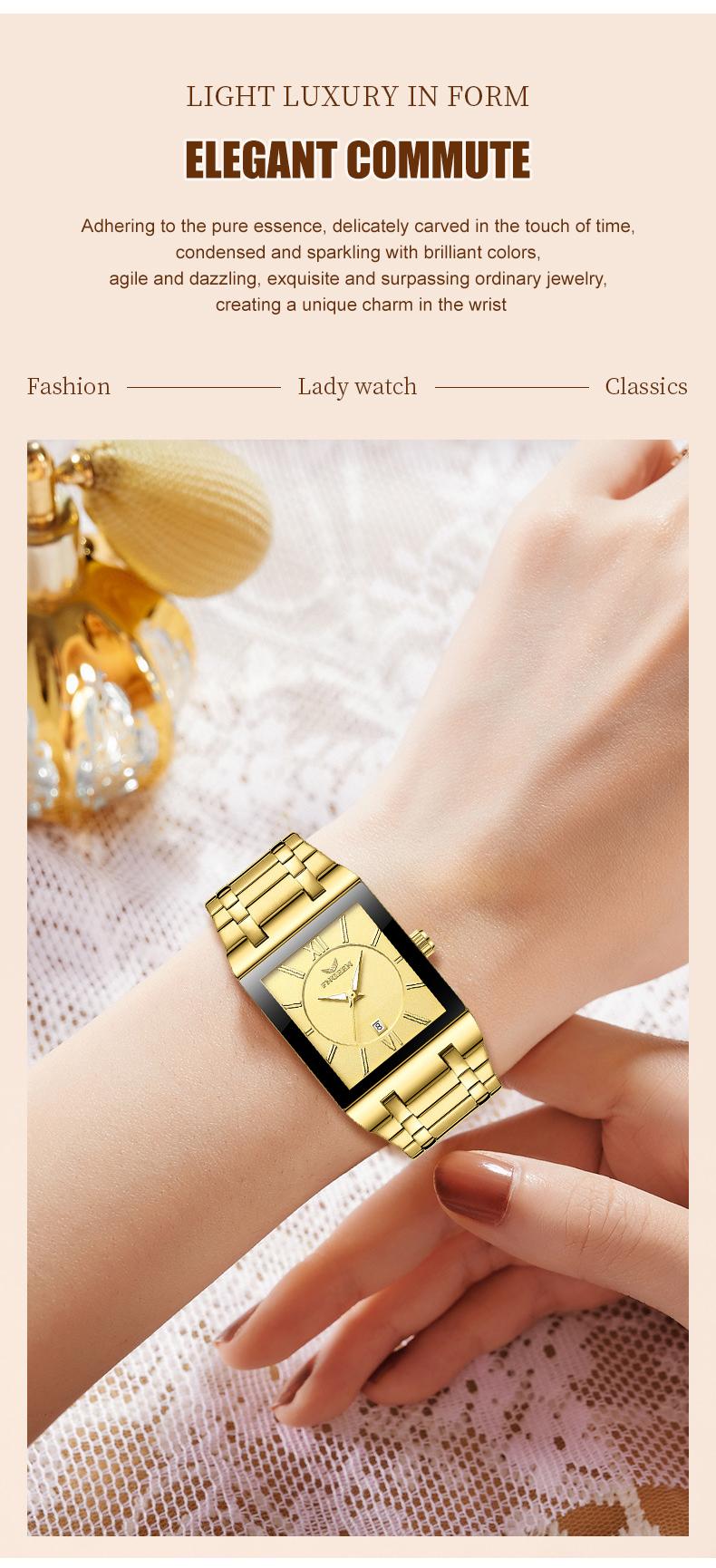 Valentine's Luxury Collection Women's Gold Square Watch with Stainless Steel Band Roman Numeral Dial Date Display 30M Water Resistant Quartz Wristwatch for Stylish Casual Formal Fashion Accessory Limited Time Deal