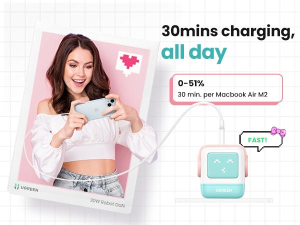 UGREEN Uno 100W/65W/30W/USB C Charger 3/4-Port Robot GaN Fast Charger PPS PD3.0 for iPhone 17 16 15 14 Pro Max, Galaxy S24/S23 Ultra, Fast Charge for Laptop Macbook Air-Black Friday Electronic Charging,TikTokShopBlackFriday ,Tiktokshopstockup