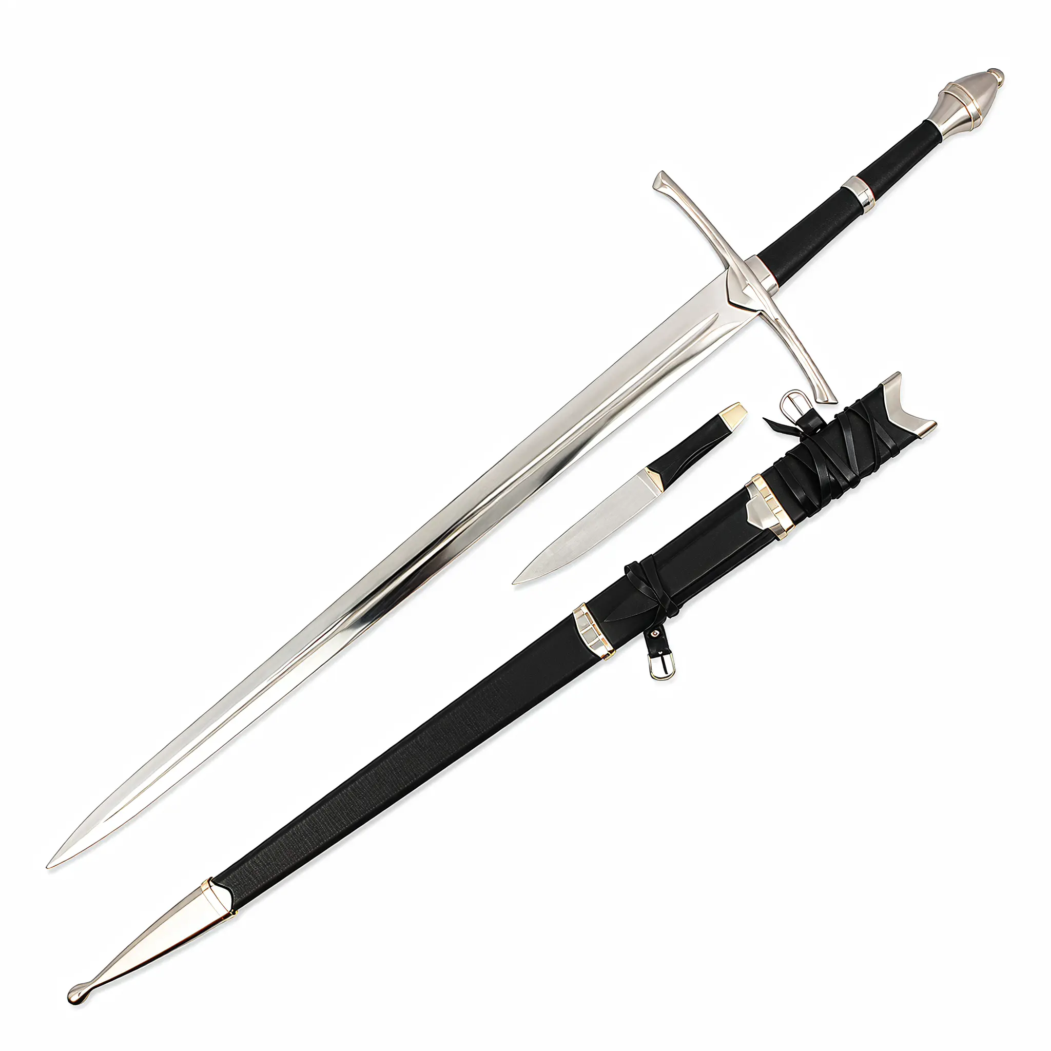 51.9in Mythical Monster Hunter Inspired Sword Set - 2PC Decorative Blunt Longsword & Dagger Combo, Medieval Knight Fantasy Prop with Harness Scabbard for Display
