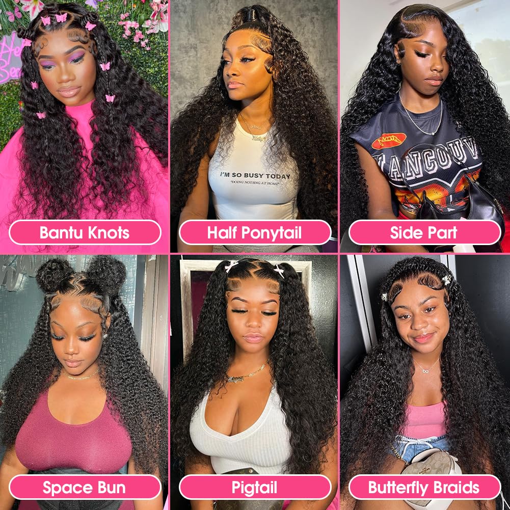 13x4 Lace Frontal Wigs Human Hair Kinky Curly Frontal Wig Brazilian Wave Curly Wigs Human Hair For Women PrePlucked 180% Density Nature Black Color Vacation Hair