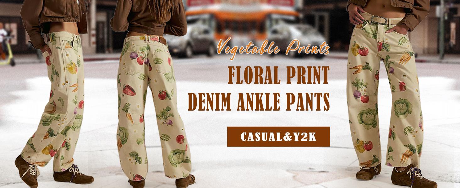 CHOUYATOU Women's Printed Wide-Leg Jeans Y2k Loose Mid-Rise Jeans in Soft Pink with Boho Floral Pattern Casual Denim Trousers SpringStatements CHOUYATOU Women's Printed Wide-Leg Jeans Y2k Loose Mid-Rise Jeans in Soft Pink with Boho Floral Pattern Casual Denim Trousers SpringStatements