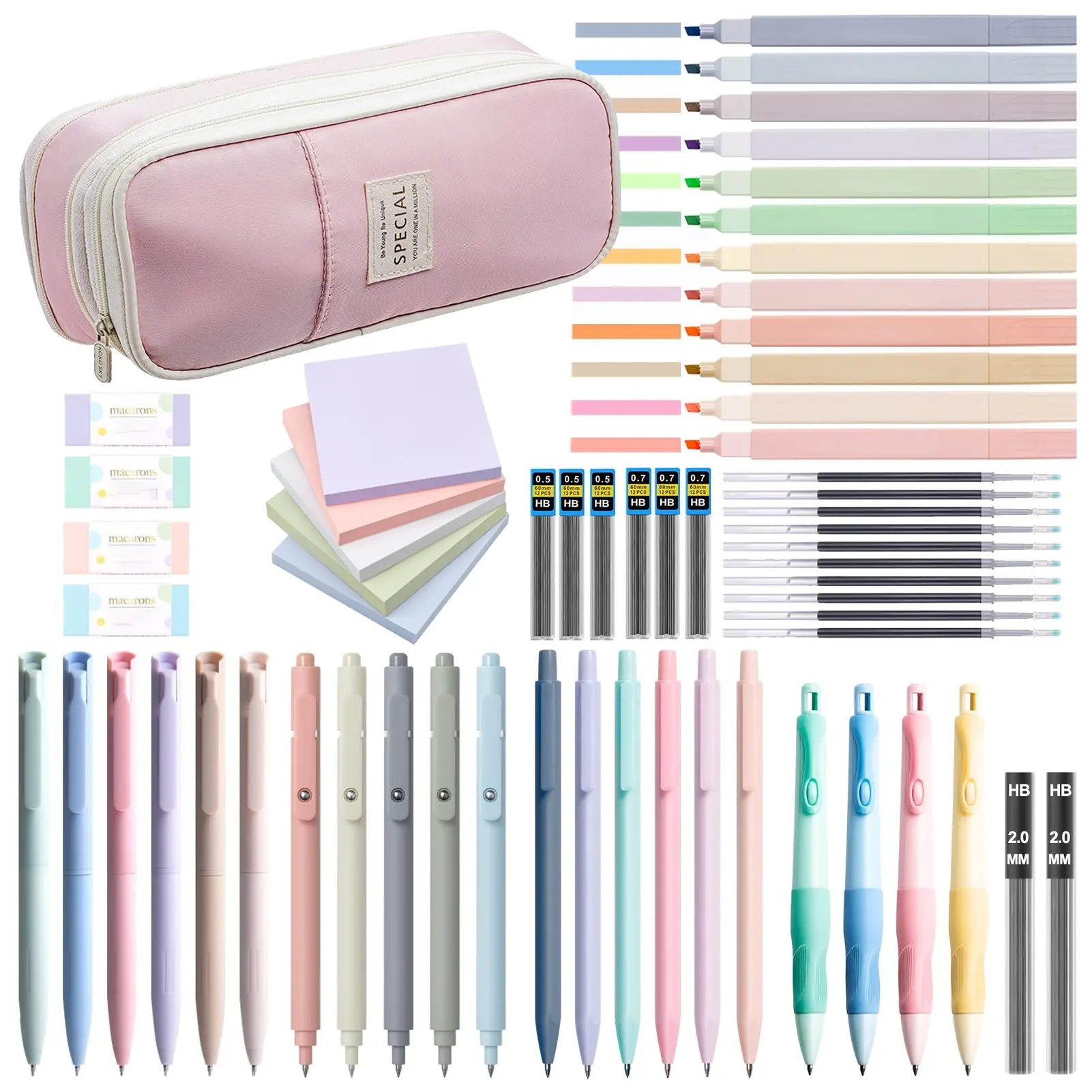 Aesthetic School Supplies Set, Including Highlighters, Gel Pens, Mechanical Pencils, Pencil Case, and Accessories, Cute Stationery Set, Writing Utensils, Study Supplies