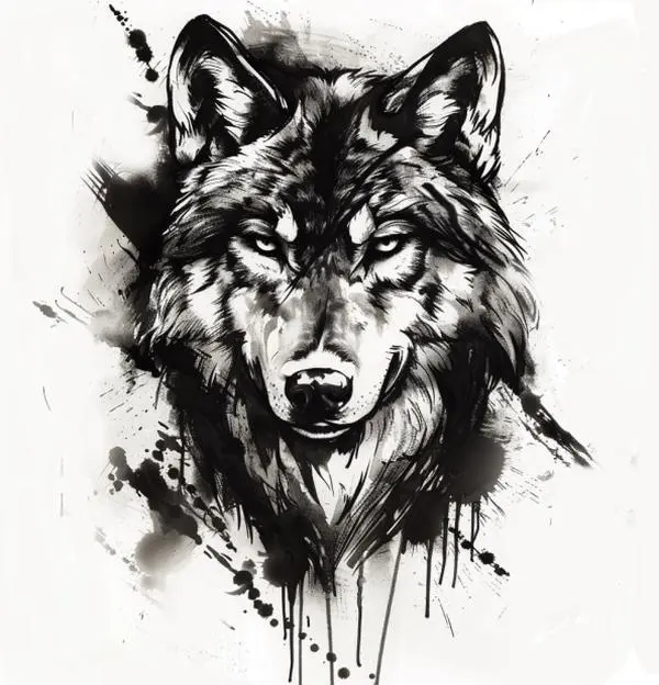 Wolf Face Decal for Cars & Trucks - Premium Black Vinyl Bumper Sticker - Durable Ink Splash Art Design - Waterproof Window Decal for Men & Outdoor Lovers