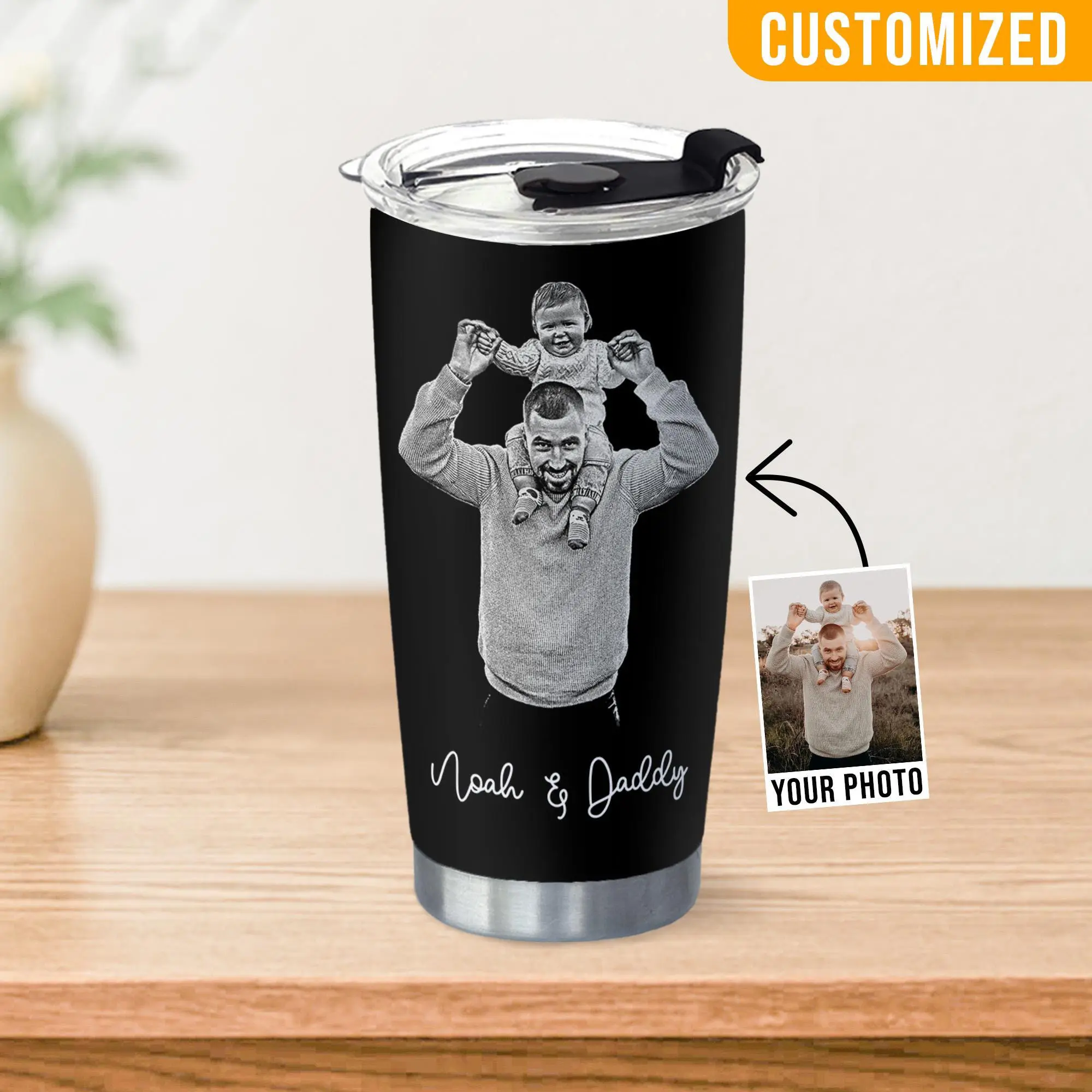 Personalized Portrait Tumbler, Custom Tumbler For Dad, Custom Photo Engraving effect, Birthday Gifts, Christmas Gifts, Thank You Gifts