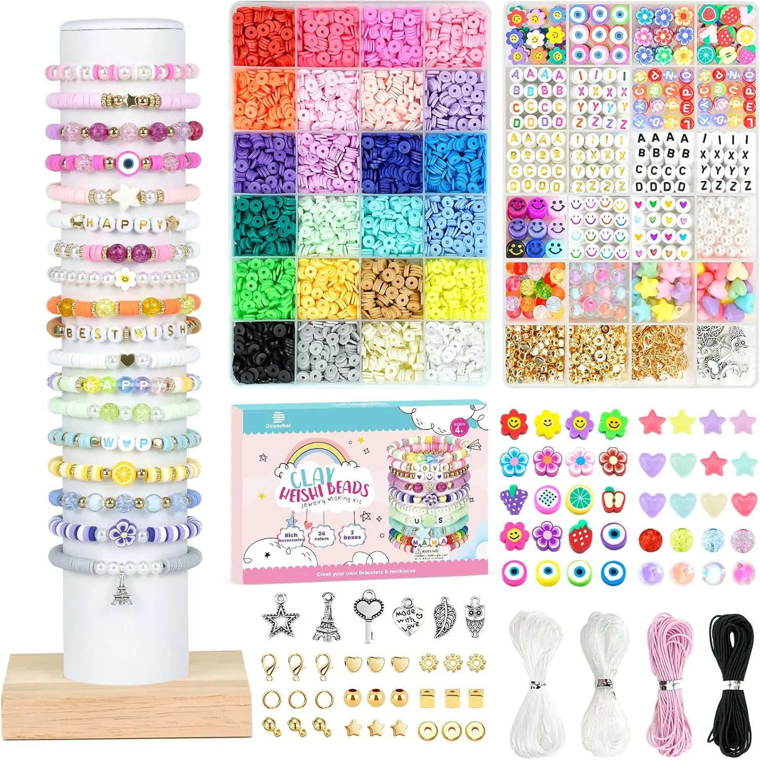 7500 Pcs Clay Beads Friendship Bracelet Making Kit DIY Heishi Bead Set with Charms