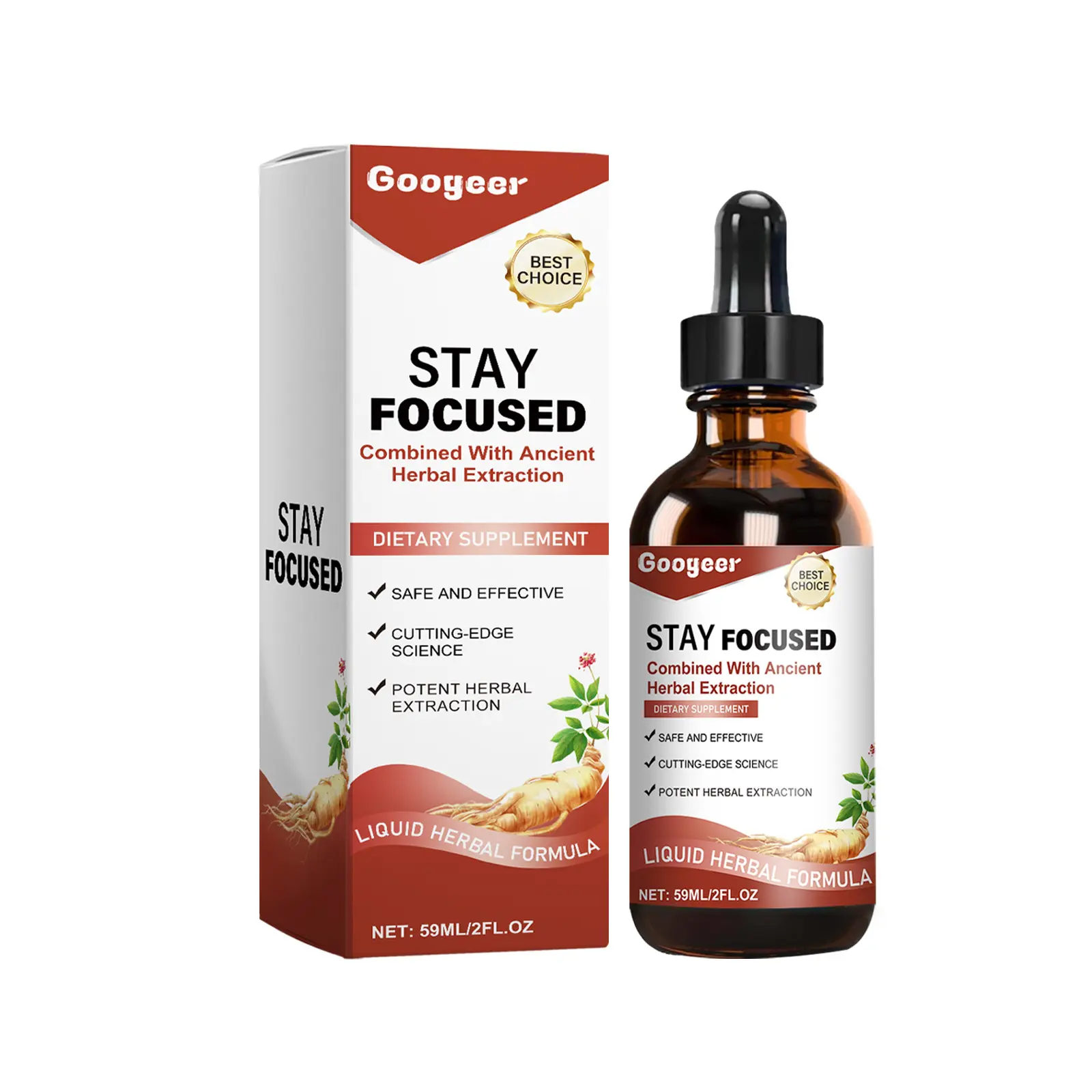 Googeer Ginseng Herbal Supplement Drops - Dietary Liquid Botanical Dietary Supplement for Healthcare, Fitness Support