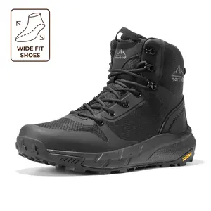 【WIDE FIT】NORTIV 8 Men's Military Tactical Boot Wide Fit Lightweight Comfortable All-Day Work Hiking Boots with Side Zipper & EVA Rubber Sole for Trekking Camping