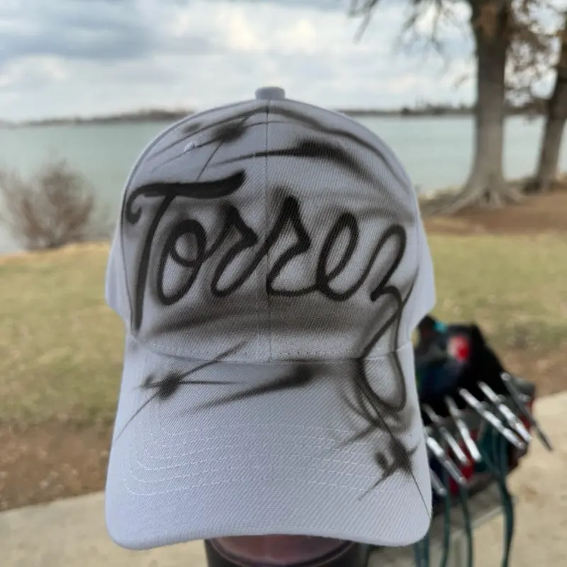 Airbrush Hat One Word - black lettering Baseball Cap with Custom Name Design