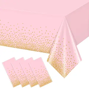 4-Pack Pink & Gold Disposable Tablecloths, 54x108 for Birthday, Baby Showers & Wedding Parties