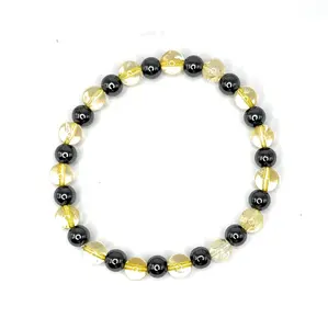 Citrine + Hematite Beaded Stretch Bracelet 6mm | Joy Abundance Positivity, Healing Crystal Jewelry, Gift for Her
