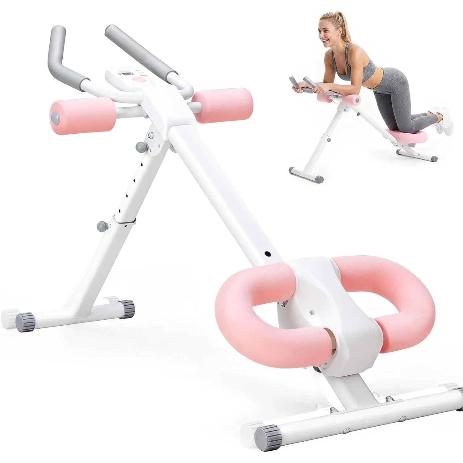 Adjustable Ab Machine for Home Gym, Foldable Ab Trainer with LCD Display, 2 Incline & 5 Height Levels, Core Ab Workout Equipment with Knee & Elbow Pads, 440LBS Capacity