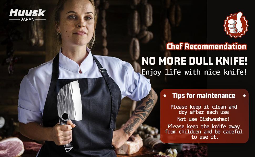 Huusk Knives – Upgraded Hand Forged Serbian Chef Knife, Butcher Knife with Sheath, Japanese Cleaver for Heavy Duty Meat Cutting