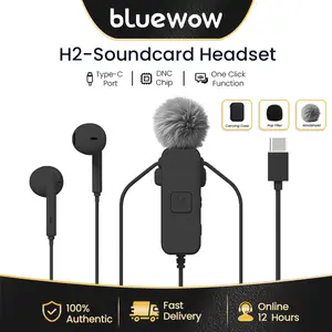 bluewow H2 Karaoke Headset with Built-in Sound Card | Wired Lavalier Microphone | Bluetooth Clip-on Microphone Soundcard | for Gaming, Live Streaming, Vlogging on Mobile Phones | Clear Recording, Wireless Bass, Compatible with Apple and Android