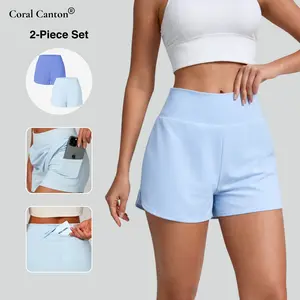 Coral Canton 2pcs High Waisted Hidden Pocket 2-in-1 Shorts