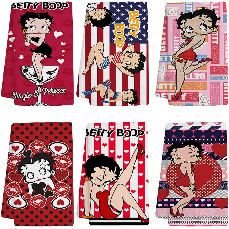 BETTY BOOP 6-Piece Decorative Quickdry Synthetic Kitchen Towel Set - 16x24in Absorbent Polyester Cloths, Cottagecore Cleaning Wipes for Memorial Day Gifting, All-Season Home Use, Baking