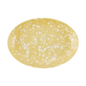 POLAATHOME Retro Marble Oval Plate - Korean Ins Style Creative Ink Splatter Melamine Butter Yellow Serving Dish 21.5x15cm