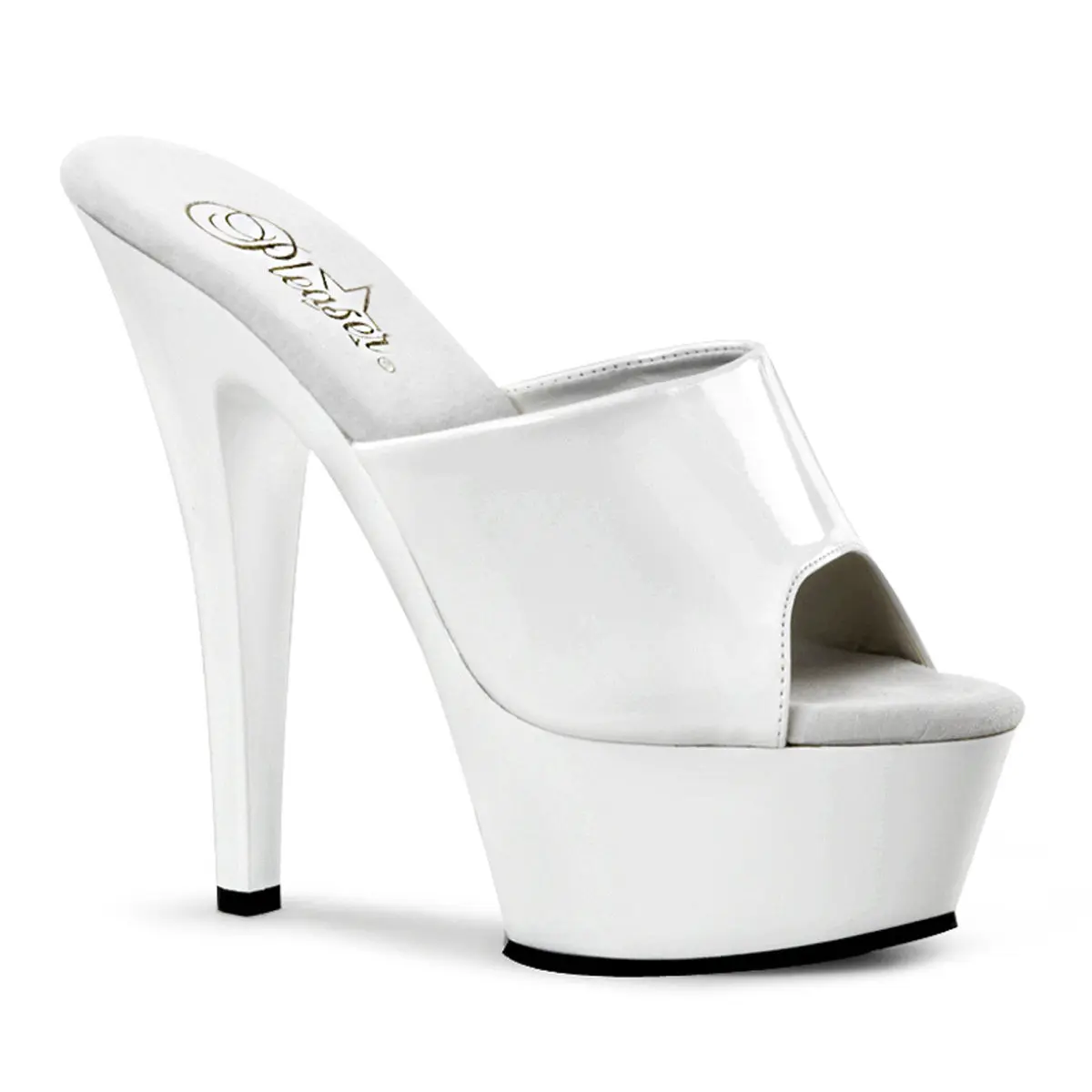 Pleaser Platform Sandals for Women, Classy Kiss-201 Patent Peep Toe Slip On High Heels with a 6" Heel, Stylish, Heeled, Elegant