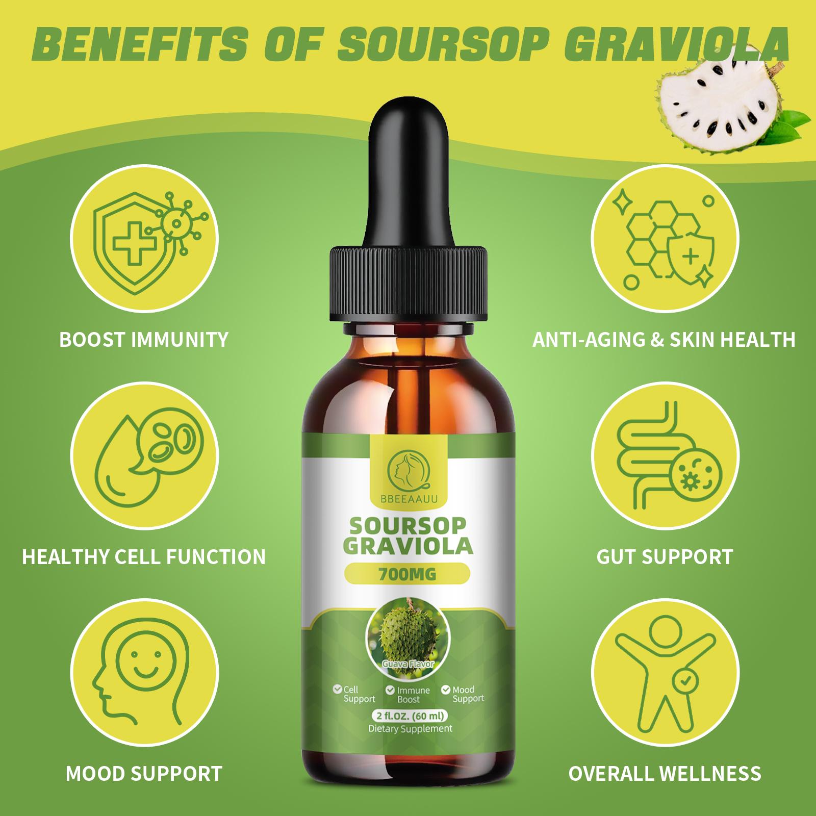Soursop Liquid Drops, Multivitamin, 60ml, 2 Fl Oz, Bitters Liquid, Organic Soursop Leaf Extract Soursop Oil, Dietary Fiber Healthcare Supplement Soursop Liquid Drops, Multivitamin, 60ml, 2 Fl Oz, Bitters Liquid, Organic Soursop Leaf Extract Soursop Oil, Dietary Fiber Healthcare Supplement