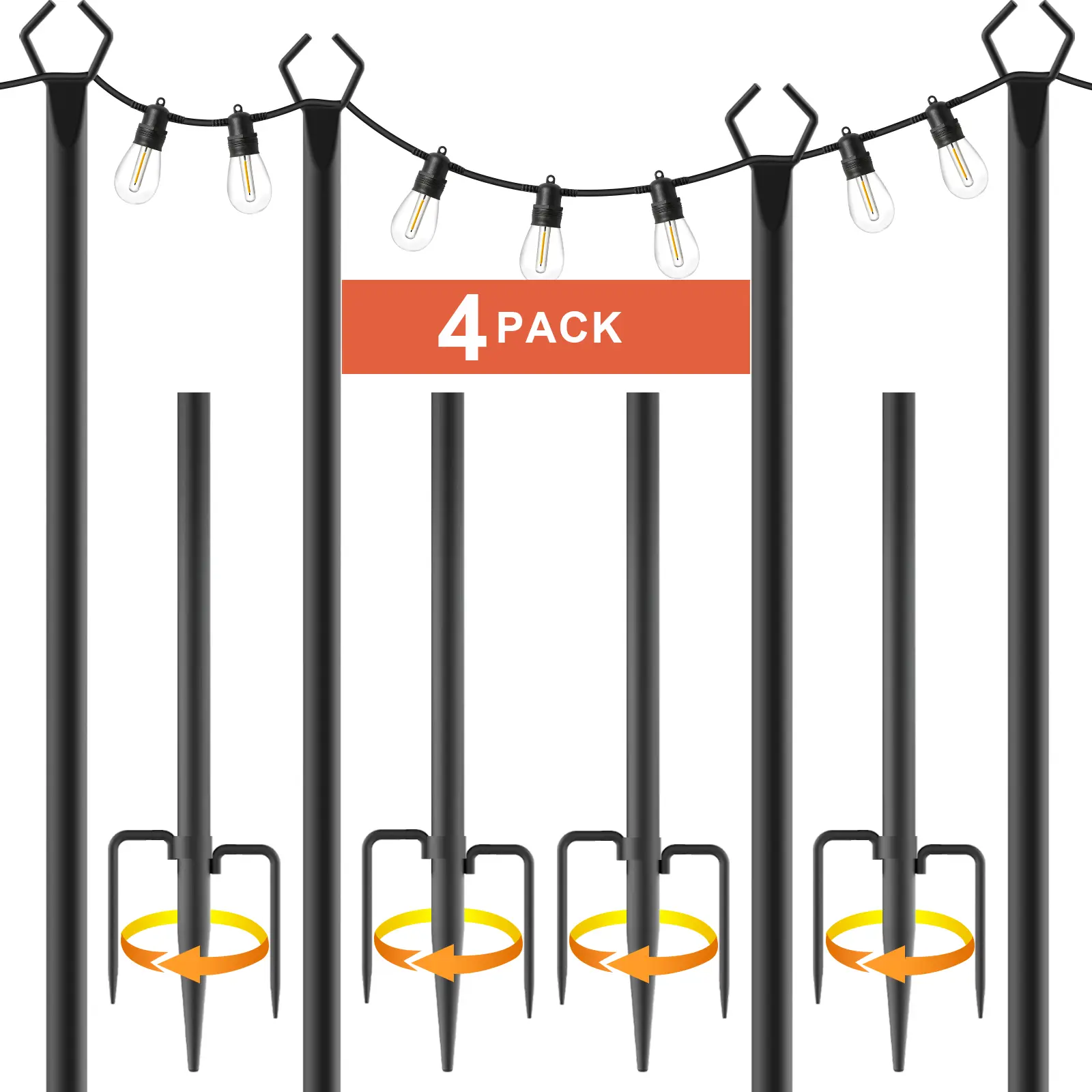8Ft String Light Poles 4 Pack,(2pack-10pack)Light Poles for Outside Lights,Outdoor with Fence Brackets Hanging Lights,Metal Stand Deck Patio Backyard tiktokshopbacktoschool