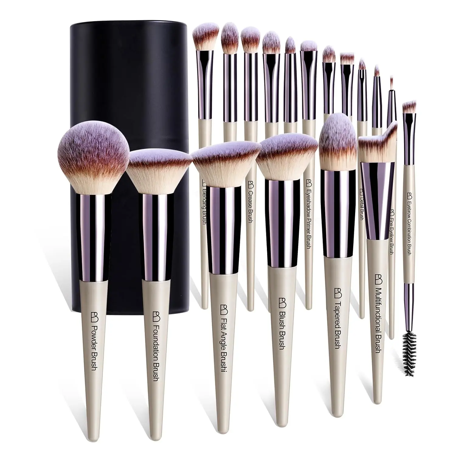 Makeup Brush Set 18 Pcs Professional Foundation Powder Concealers Eyeshadow Blush Synthetic Makeup Brushes with Labeled instruction Black Case Upgraded Version