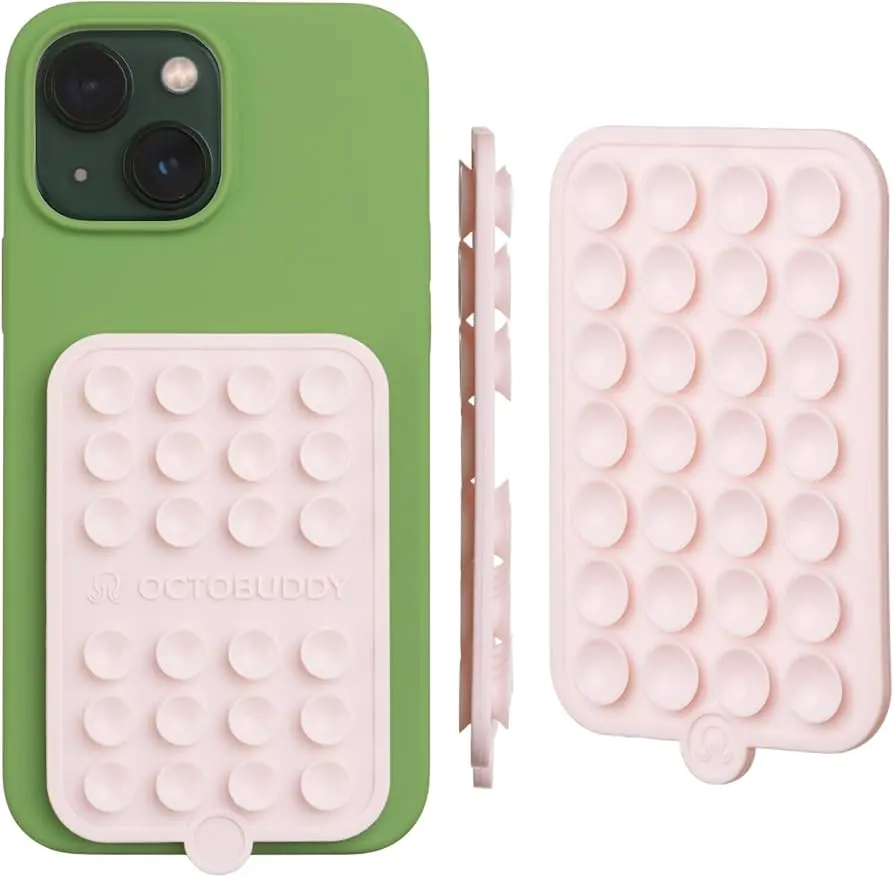 Octobuddy Classic Silicone Suction Phone Mount – One-Sided Adhesive (Light Pink)