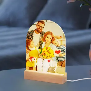 PYD Life 4 Pack Sublimation LED Acrylic Photo Frames Night Lights Blanks 5" x 7" with Warm Color Light,with Wood Stand for Heat Press Machine Printing